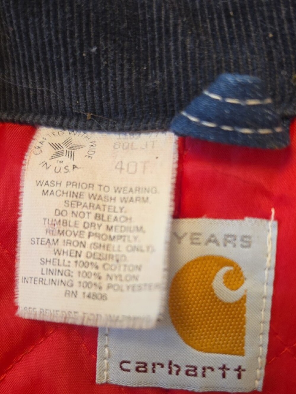 Vintage Carhartt Blue Denim 100% Cotton Detroit Jacket with Red Lining Size 40T - Picture 12 of 16